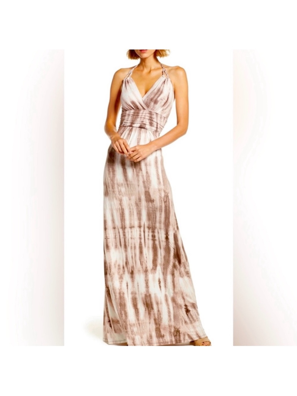 🤎 Felicity & Coco Taupe and Cream Halter Tie-Dye Maxi Dress 🤎